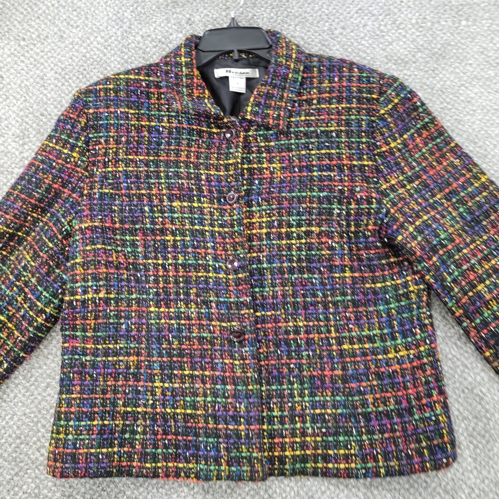 Nygard Collection Petites Rainbow Tweed Blazer Jacket Multi-Color Wool Blend 14P